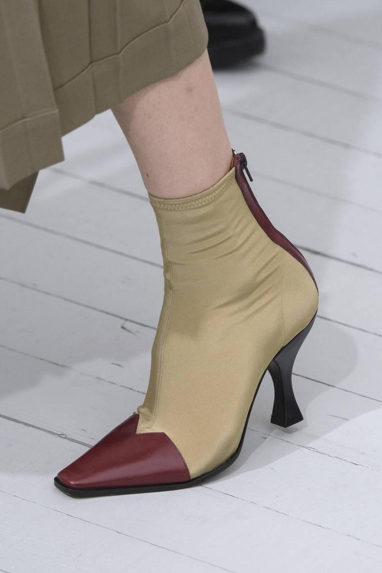 new CELINE by Phoebe Philo tan 'Madame' ankle boots with burgundy ...