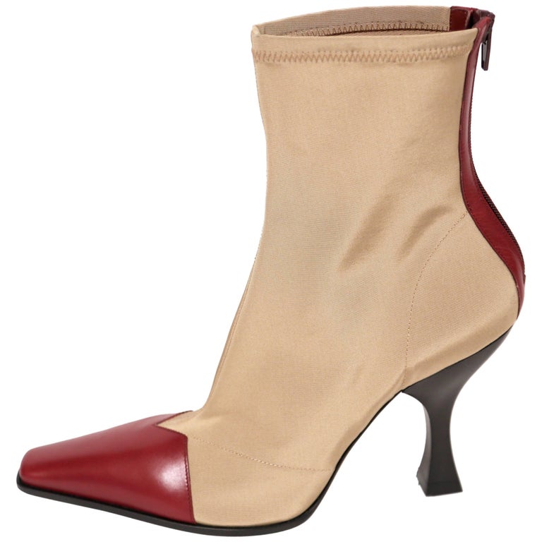 new CELINE by Phoebe Philo tan 'Madame' ankle boots with burgundy