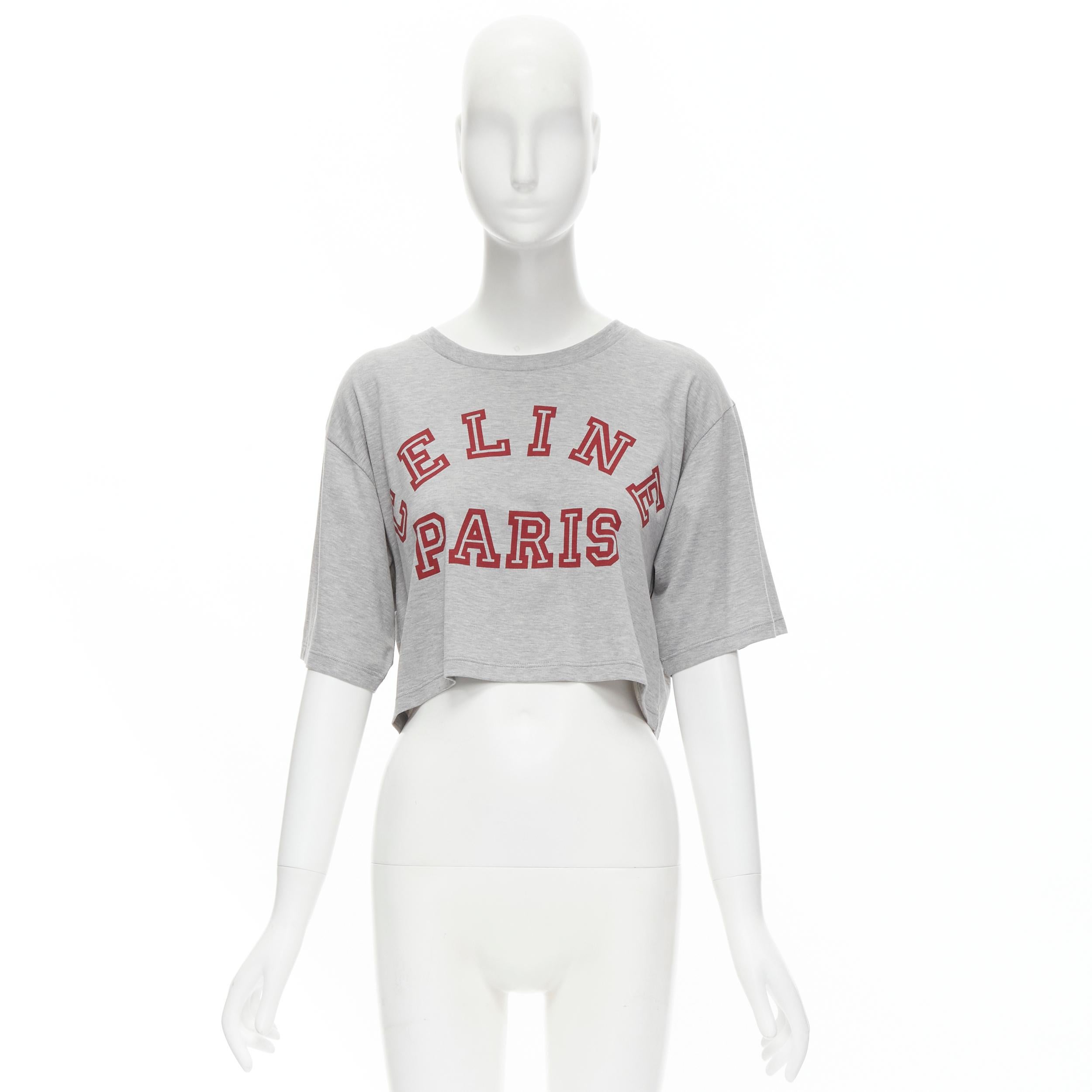 Women's new CELINE Hedi Slimane 100% cotton College logo cropped tshirt S