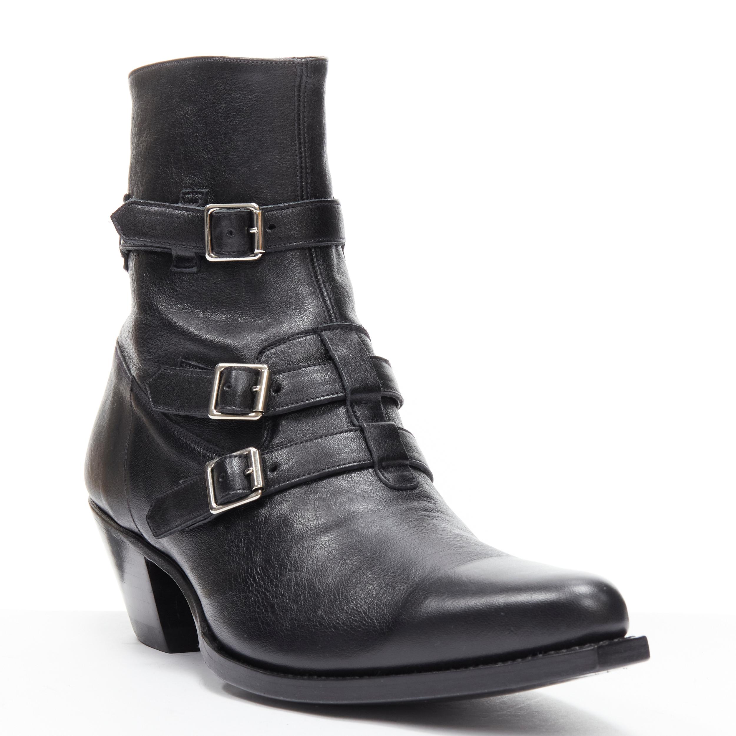 new CELINE Hedi Slimane 2019 Berlin black leather buckle western ankle ...