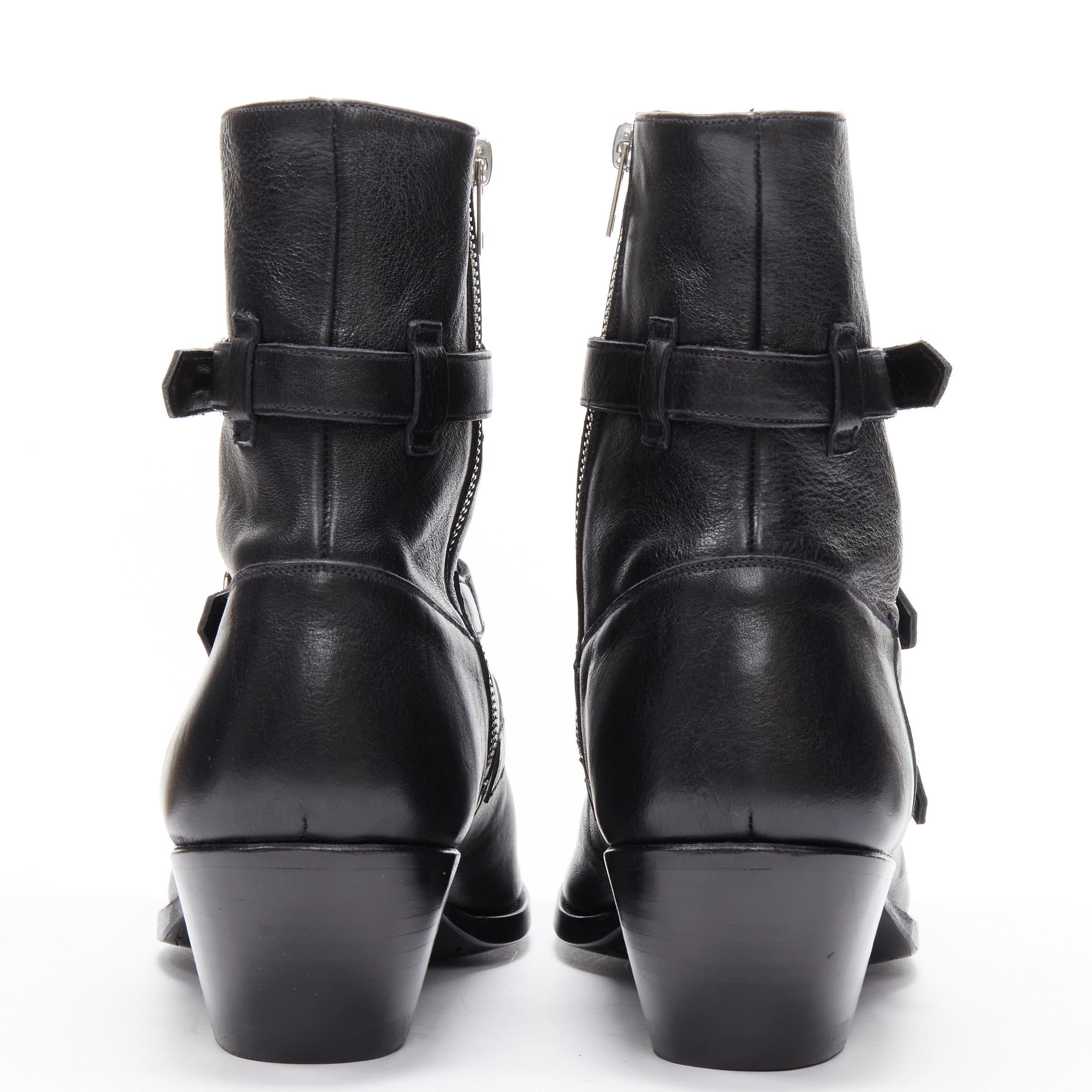 Black new CELINE Hedi Slimane 2019 Berlin black leather buckle western ankle boot EU44