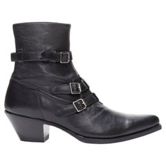 new CELINE Hedi Slimane 2019 Berlin black leather buckle western ankle boot EU44