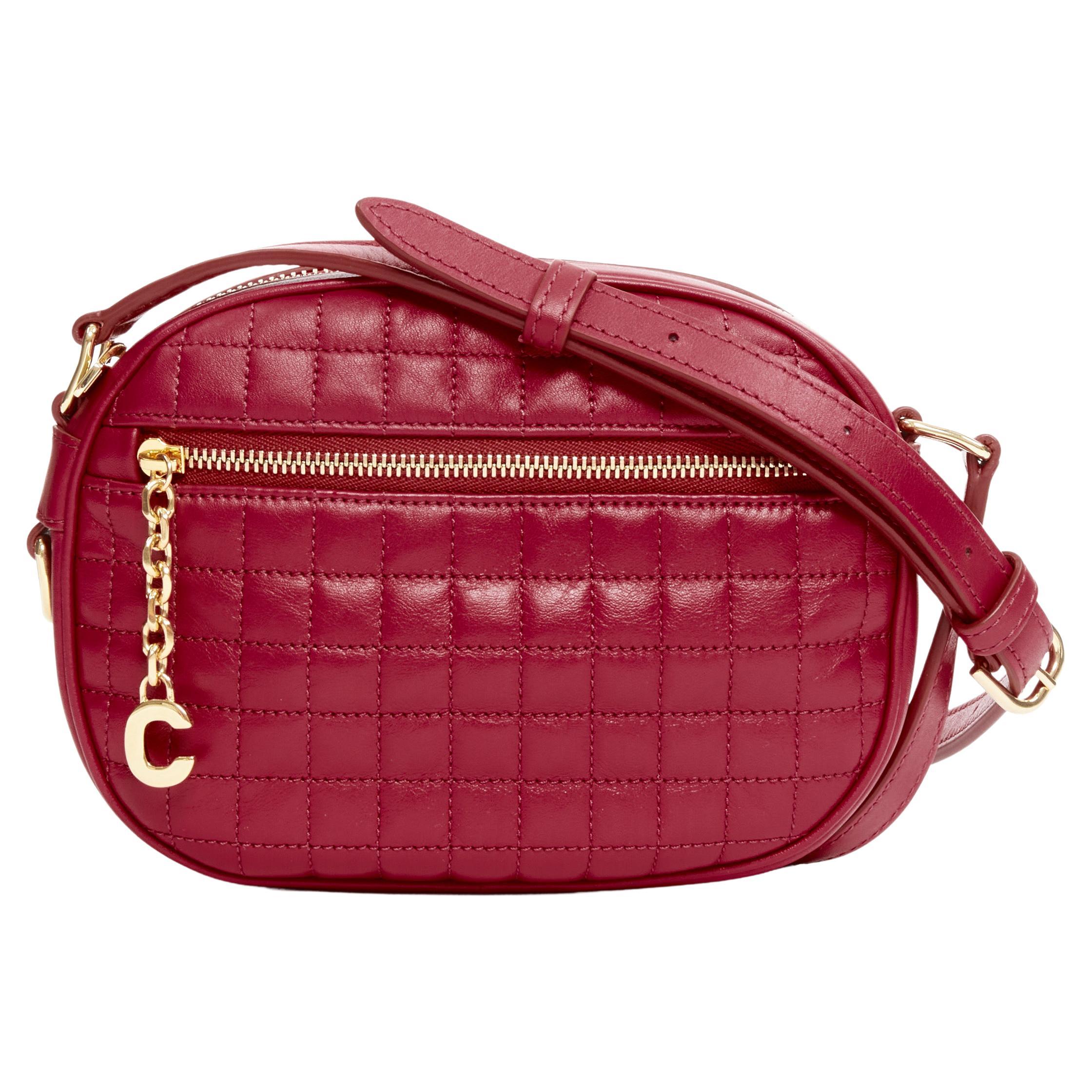 new CELINE Hedi Slimane 2019 C Charm red checked small crossbody camera bag  For Sale at 1stDibs