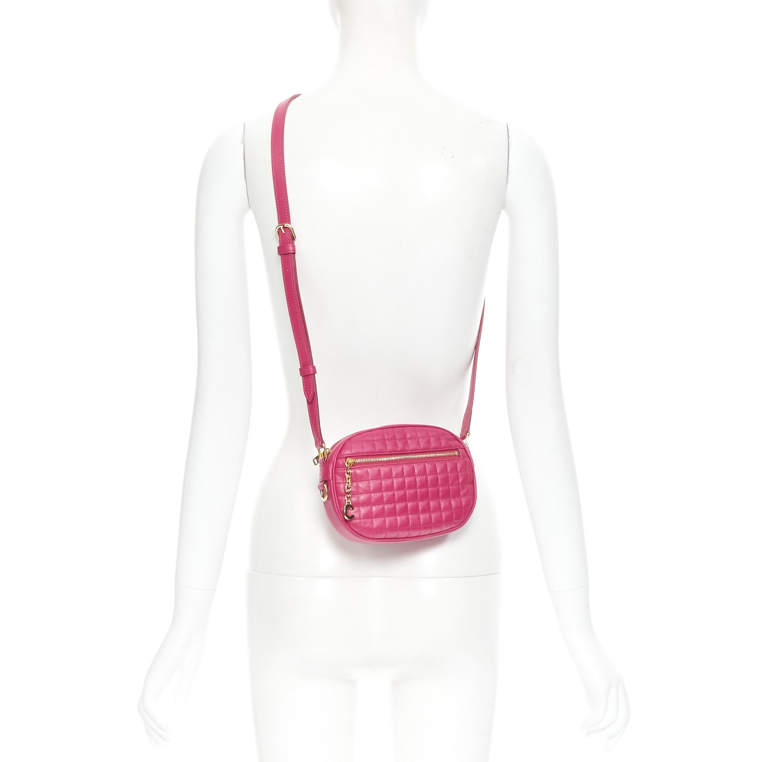 new CELINE Hedi Slimane 2019 C Charm red quilted small crossbody camera bag 
Reference: TGAS/B01426 
Brand: Celine 
Designer: Hedi Slimane 
Model: Small C Charm camera bag 
Collection: 2019 
Material: Leather 
Color: Pink 
Pattern: Solid 
Closure: