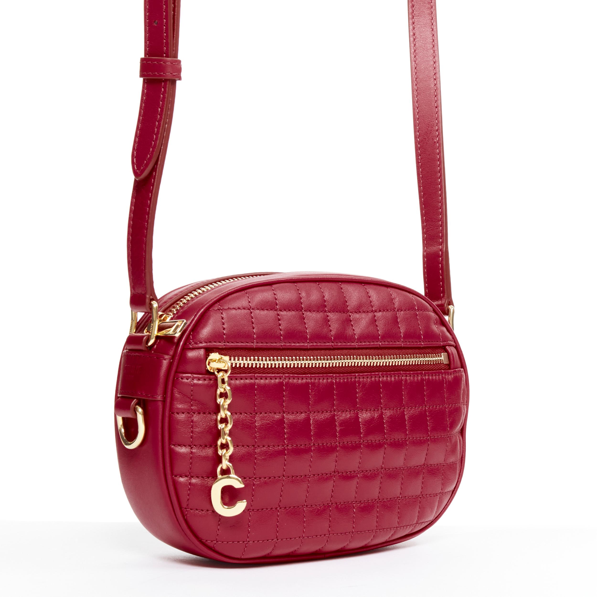 Red new CELINE Hedi Slimane 2019 C Charm red quilted small crossbody camera bag For Sale
