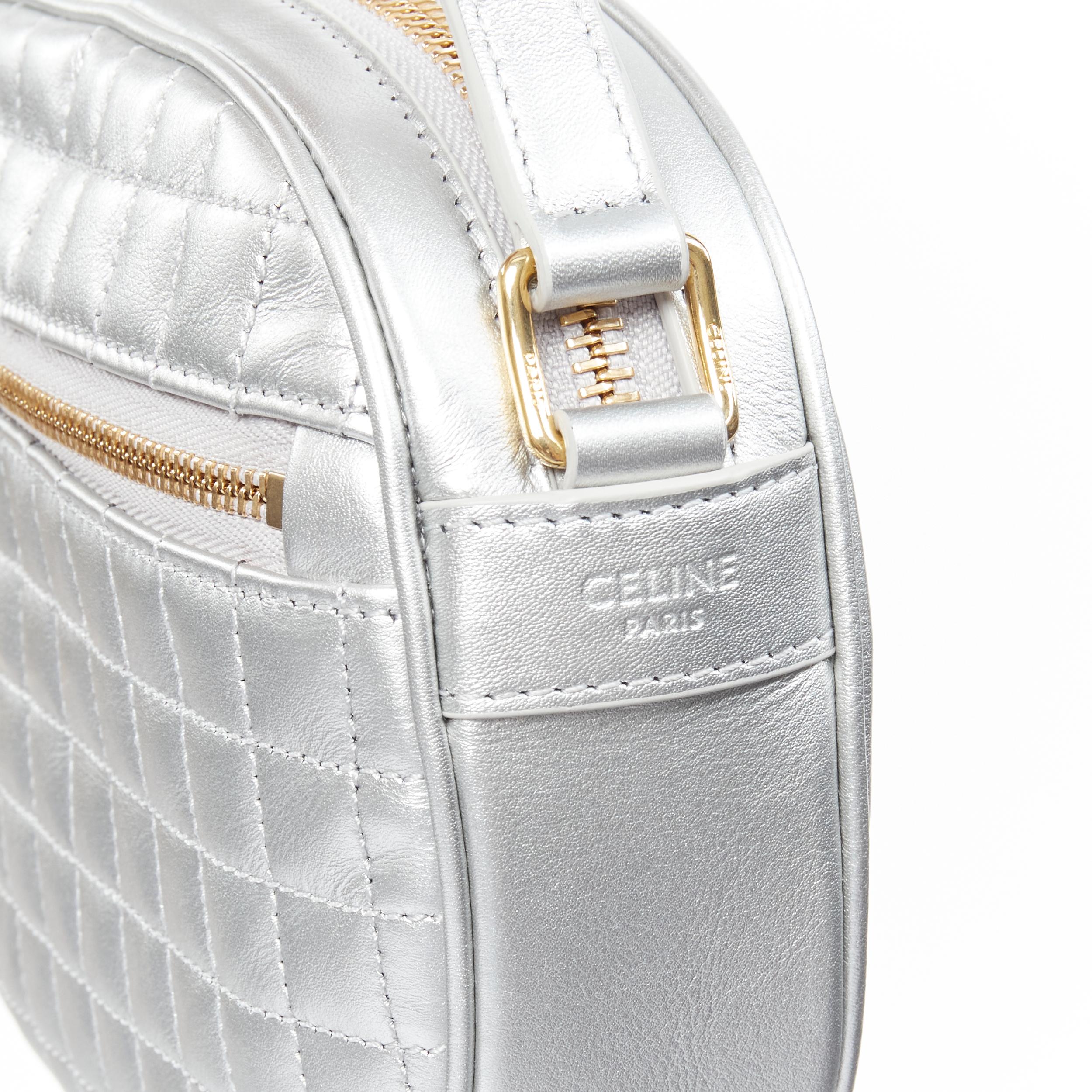 new CELINE Hedi Slimane 2019 C Charm silver checked quilted crossbody camera bag In New Condition In Hong Kong, NT