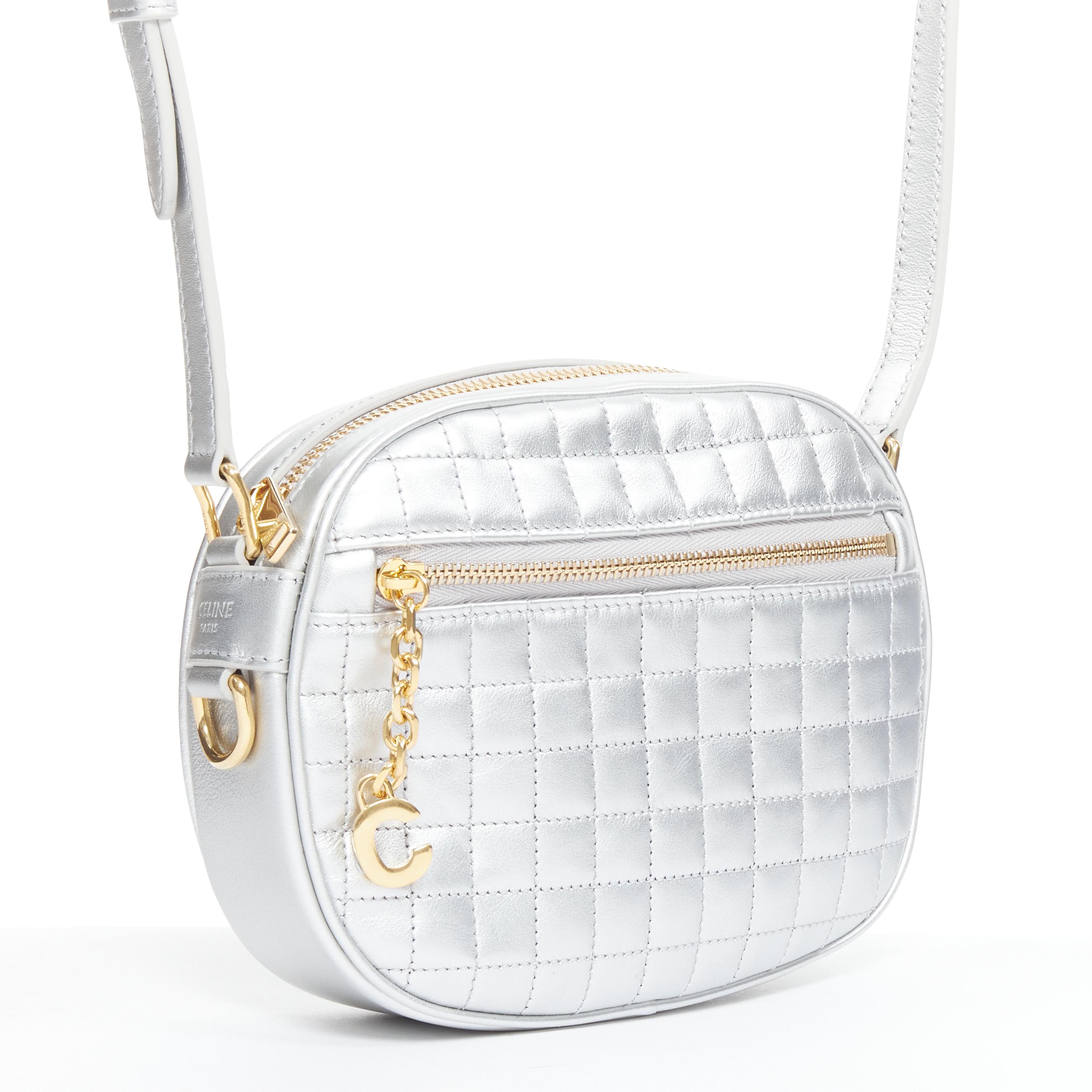 Argento nuovo CELINE Hedi Slimane 2019 C Charm argento trapuntato piccola borsa fotocamera crossbody