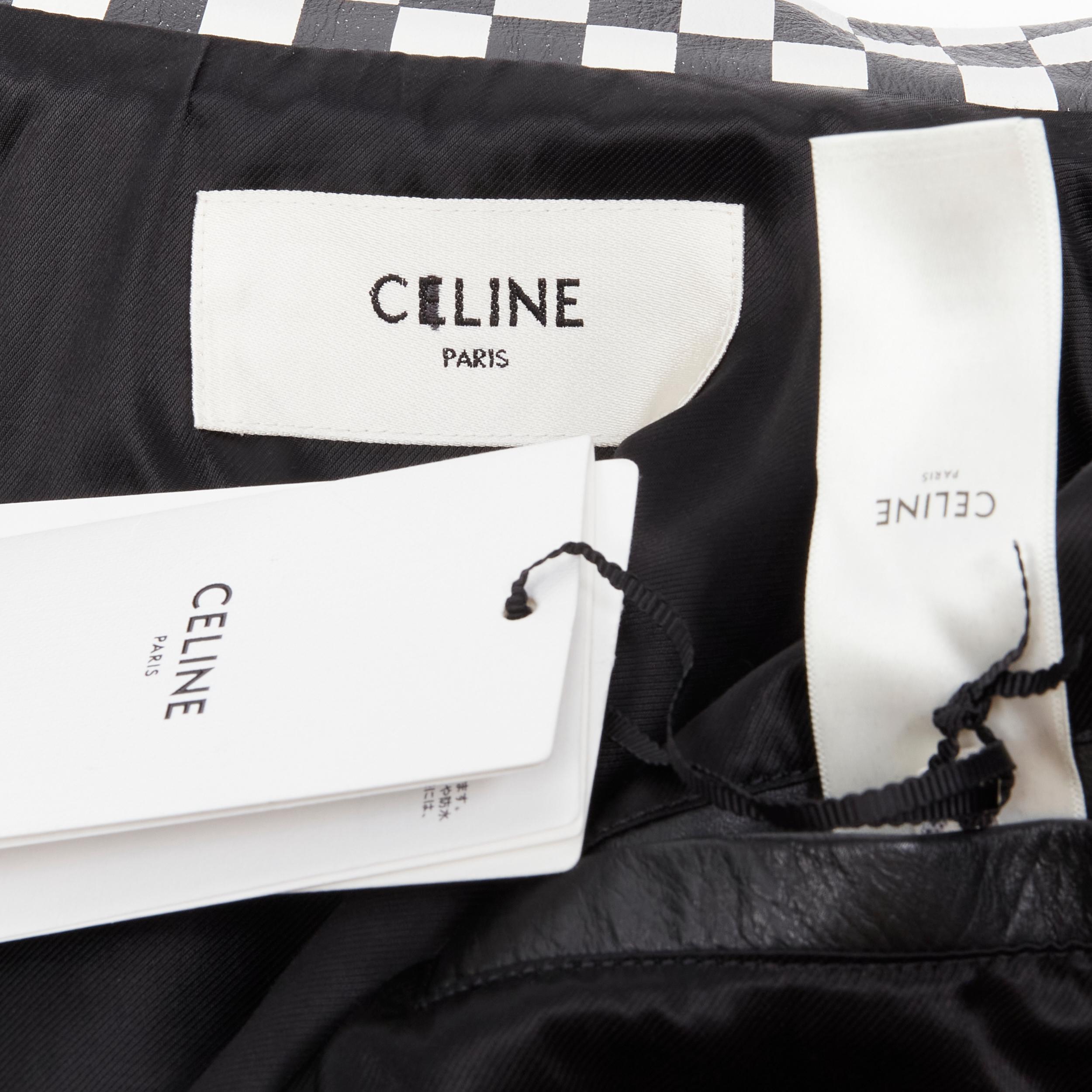new CELINE Hedi Slimane 2019 Runway black checkered studed biker jacket EU52 XL 3