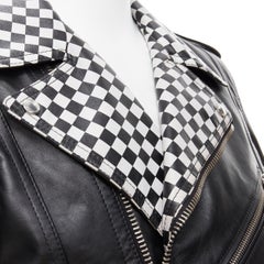 new Celine Hedi Slimane 2019 Runway black checkered studed biker jacket EU52 XL