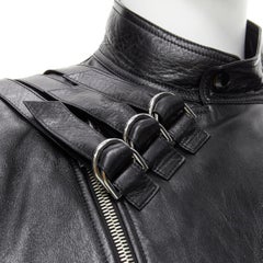 new CELINE Hedi Slimane 2019 Runway noir lambskin buckle biker jacket EU52 XL