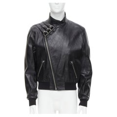 new CELINE Hedi Slimane 2019 Runway black lambskin buckle biker jacket EU52 XL