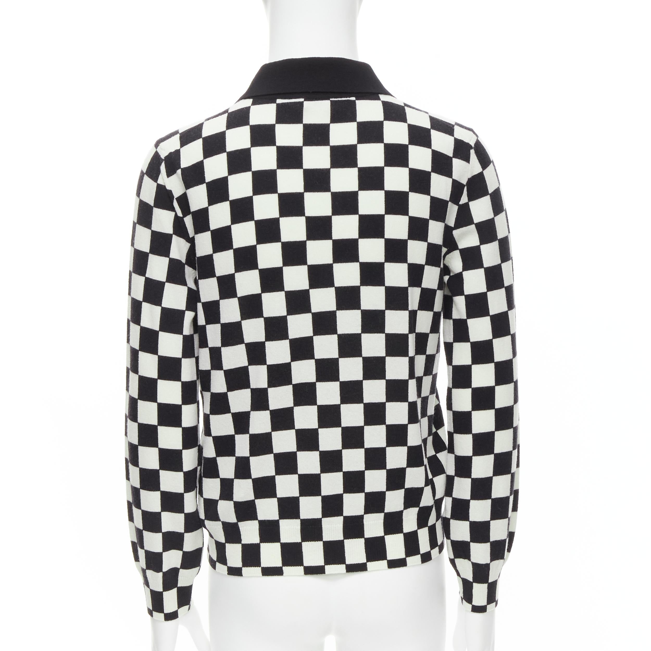Gray new CELINE Hedi Slimane 2019 Runway black white Damier checkered polo sweater M