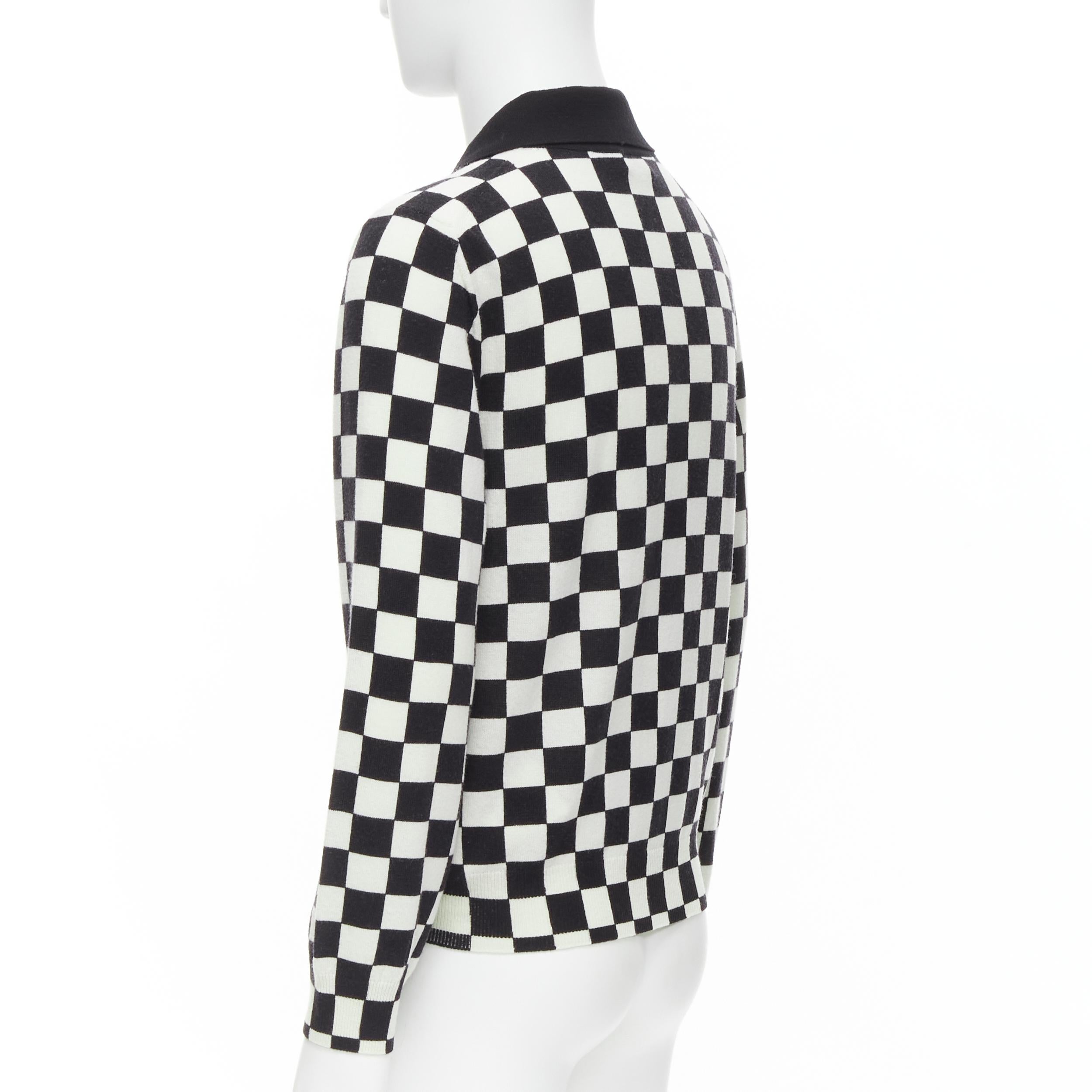 new CELINE Hedi Slimane 2019 Runway black white Damier checkered polo sweater M In New Condition In Hong Kong, NT