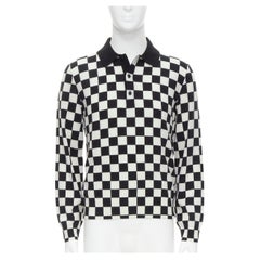 nuovo CELINE Hedi Slimane 2019 Maglione polo a scacchi Damier bianco nero M