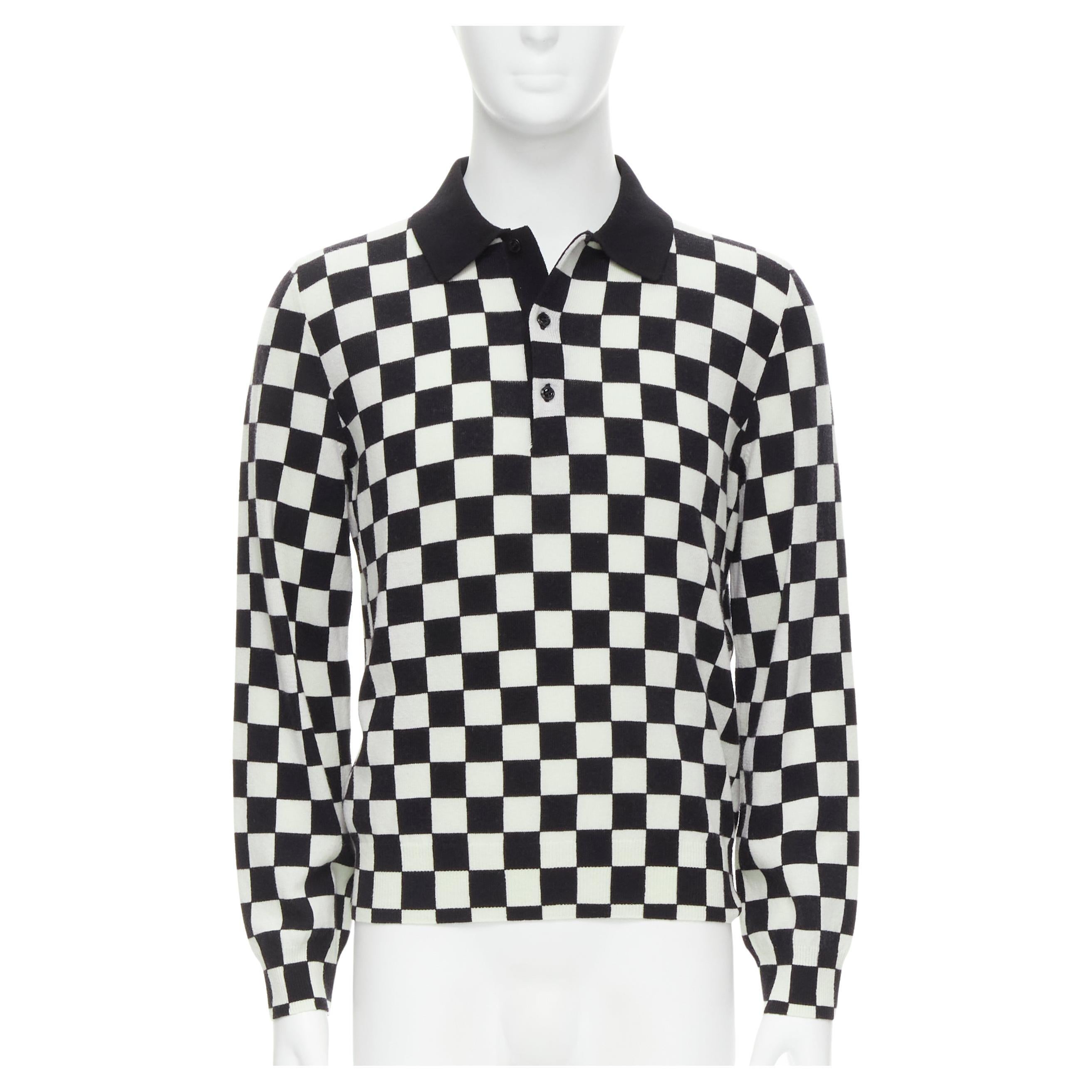 new CELINE Hedi Slimane 2019 Runway black white Damier checkered polo sweater M