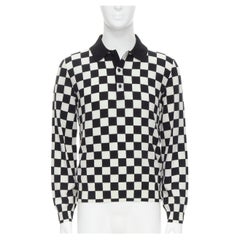new CELINE Hedi Slimane 2019 Runway black white Damier checkered polo sweater M