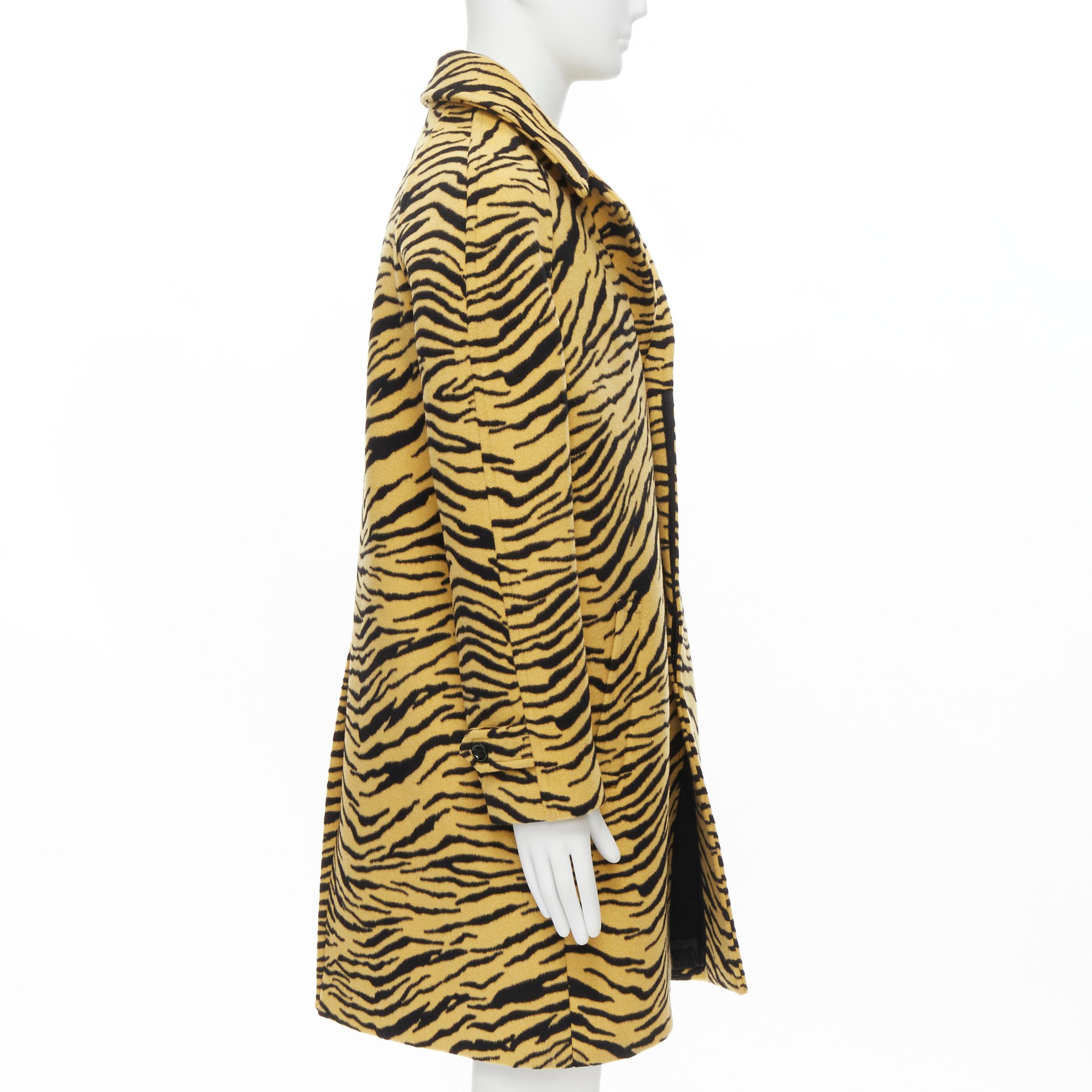 Beige new CELINE Hedi Slimane 2019 Runway wool felt yellow black tiger coat EU48 M