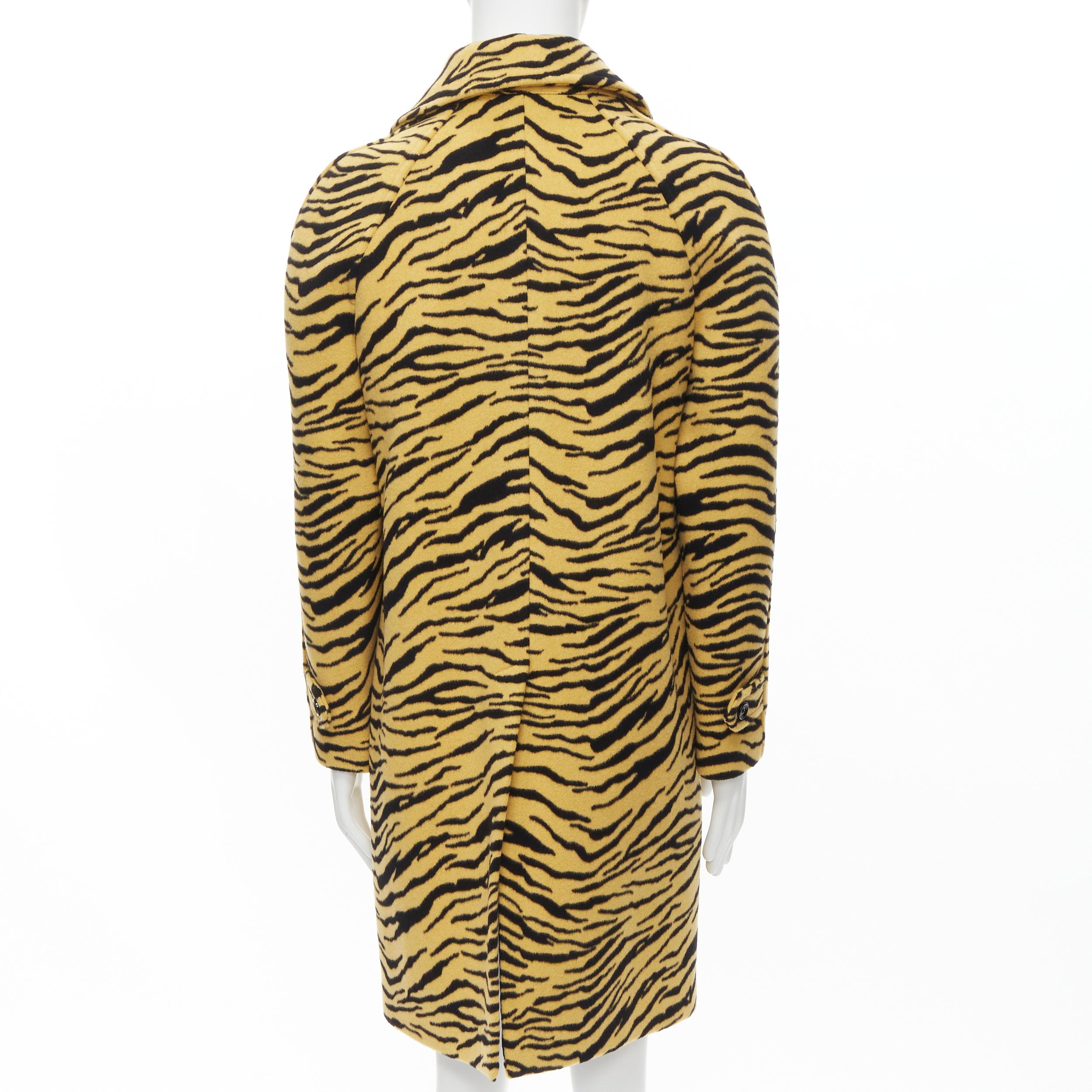 new CELINE Hedi Slimane 2019 Runway wool felt yellow black tiger coat EU48 M In New Condition In Hong Kong, NT