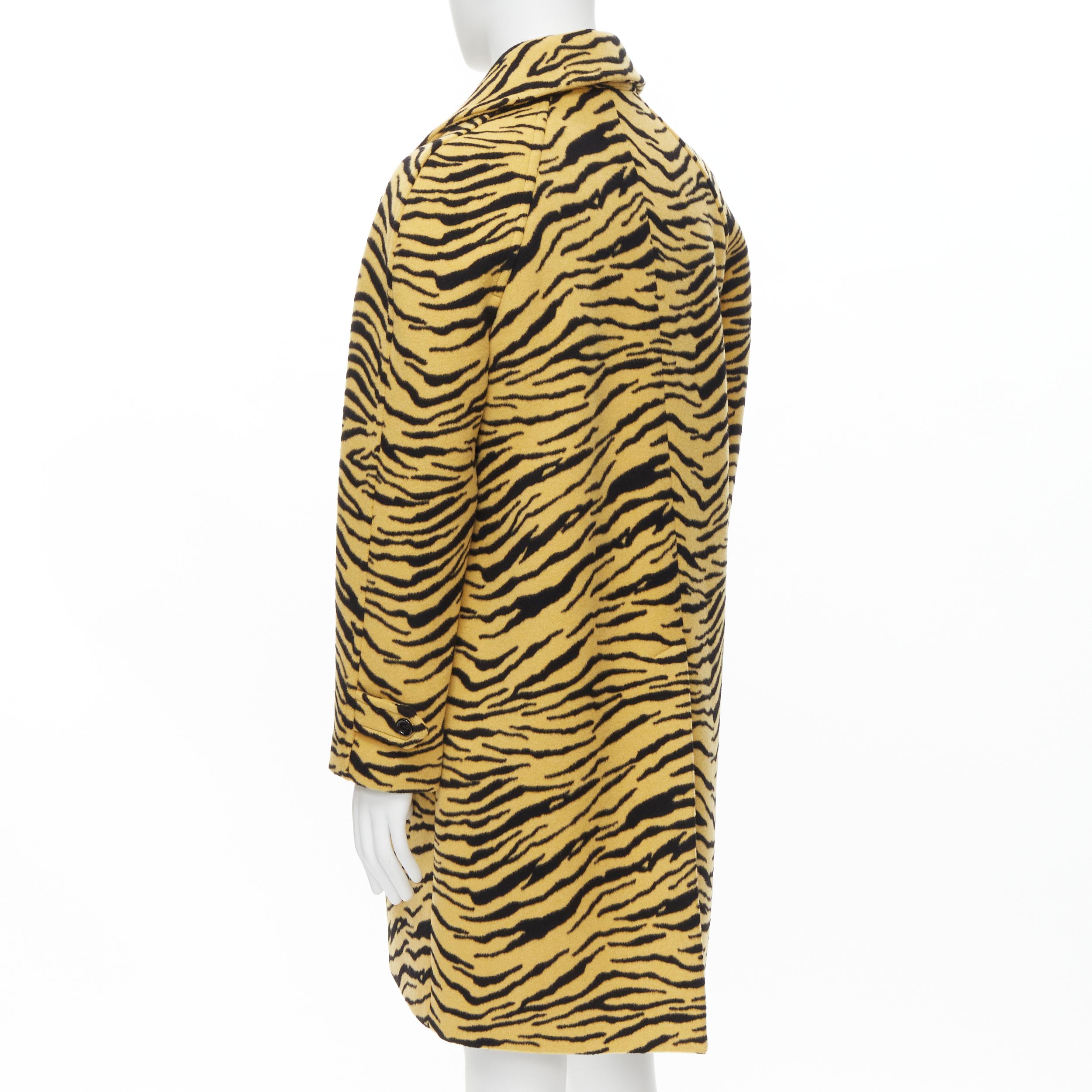 Women's new CELINE Hedi Slimane 2019 Runway wool felt yellow black tiger coat EU48 M