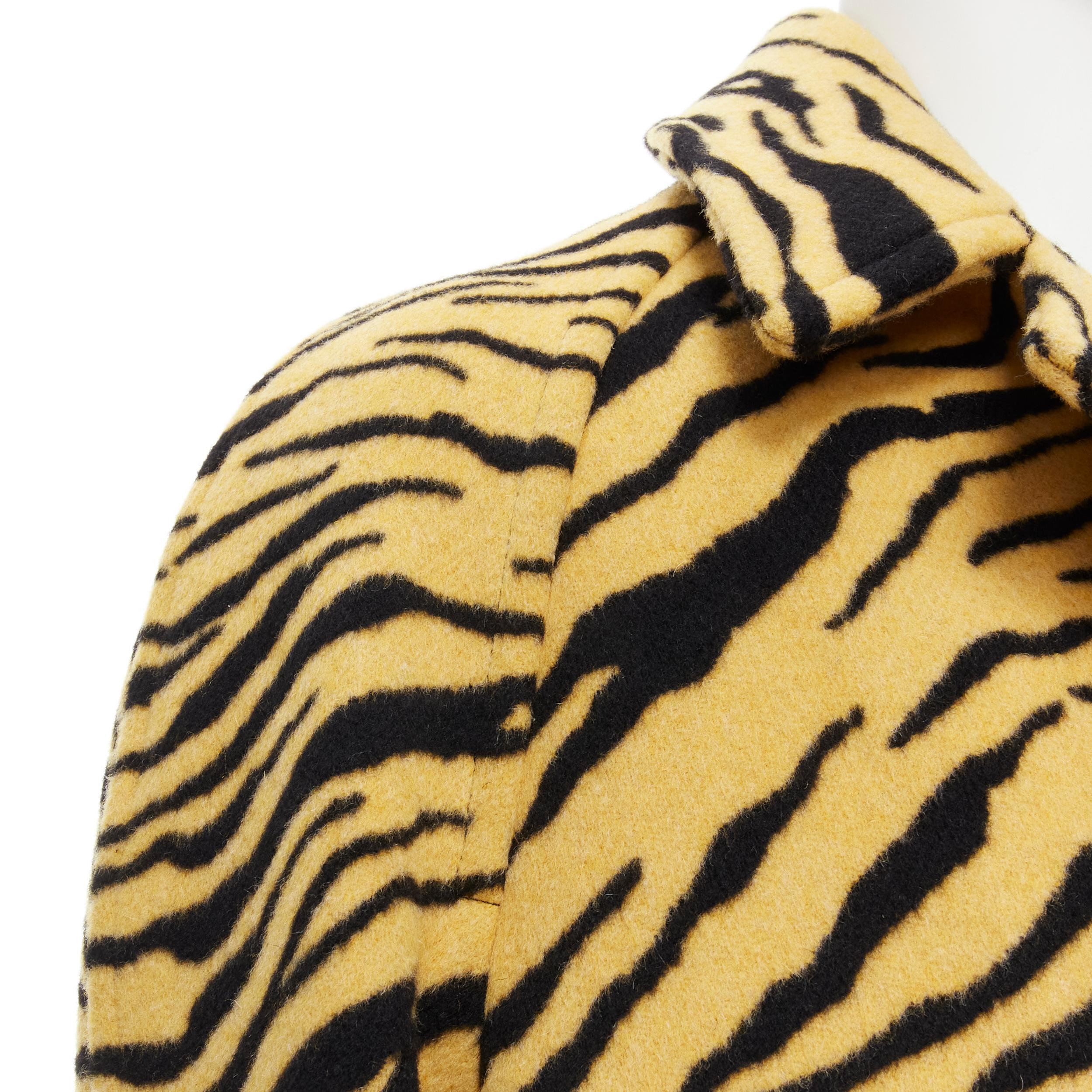 new CELINE Hedi Slimane 2019 Runway wool felt yellow black tiger coat EU48 M 1