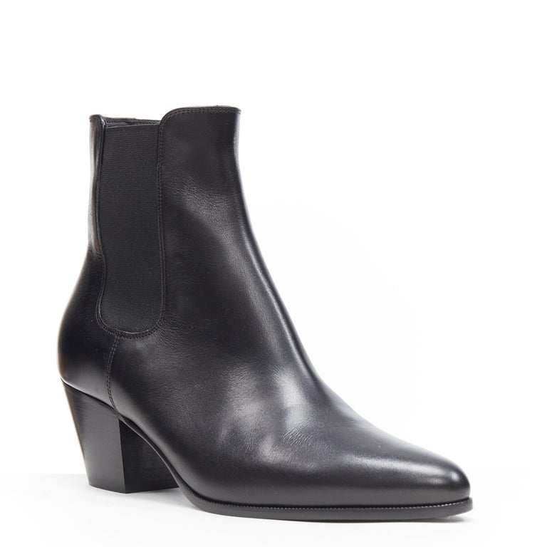 new CELINE HEDI SLIMANE black leather almond toe cuban heel ankle boot ...