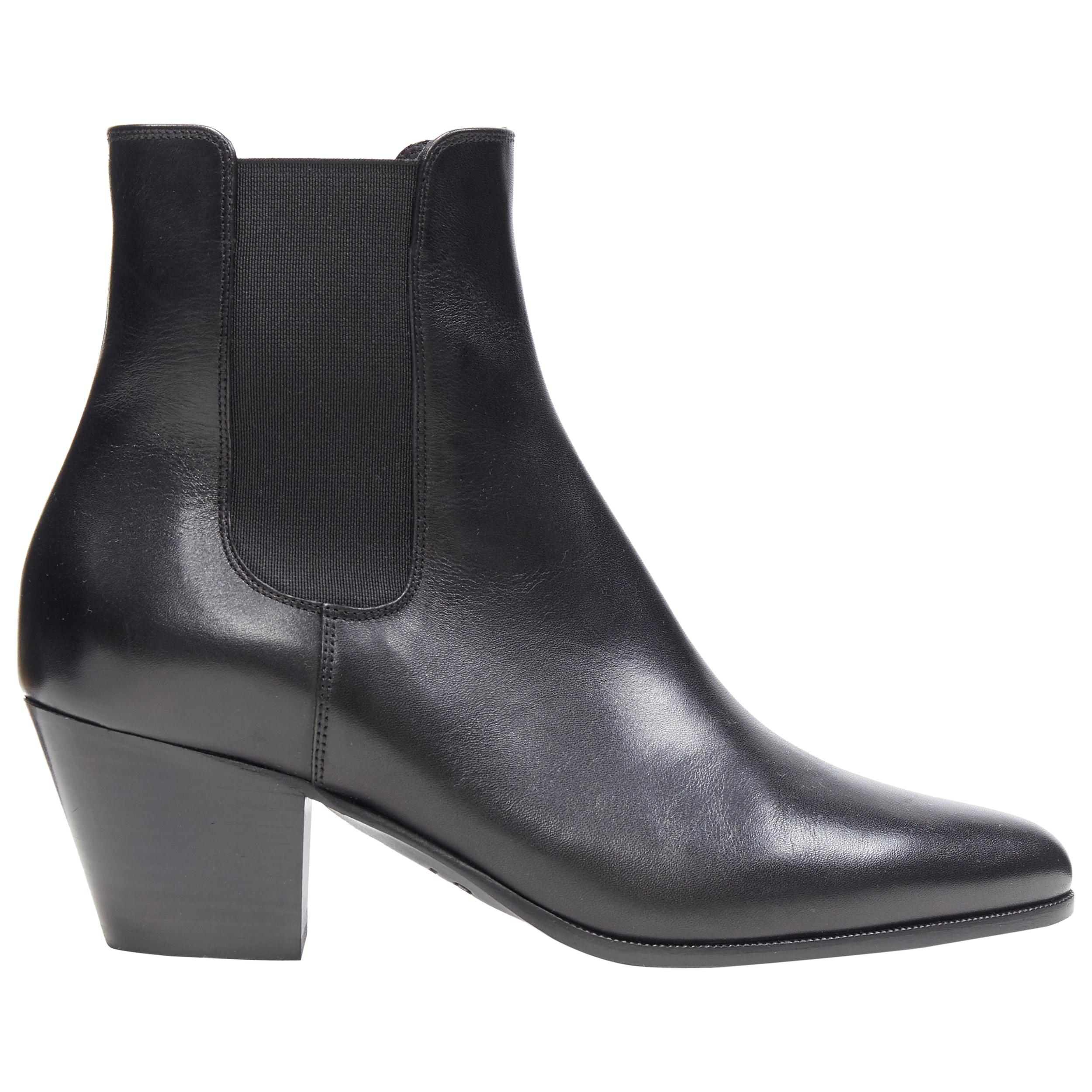 new CELINE HEDI SLIMANE black leather almond toe cuban heel ankle
