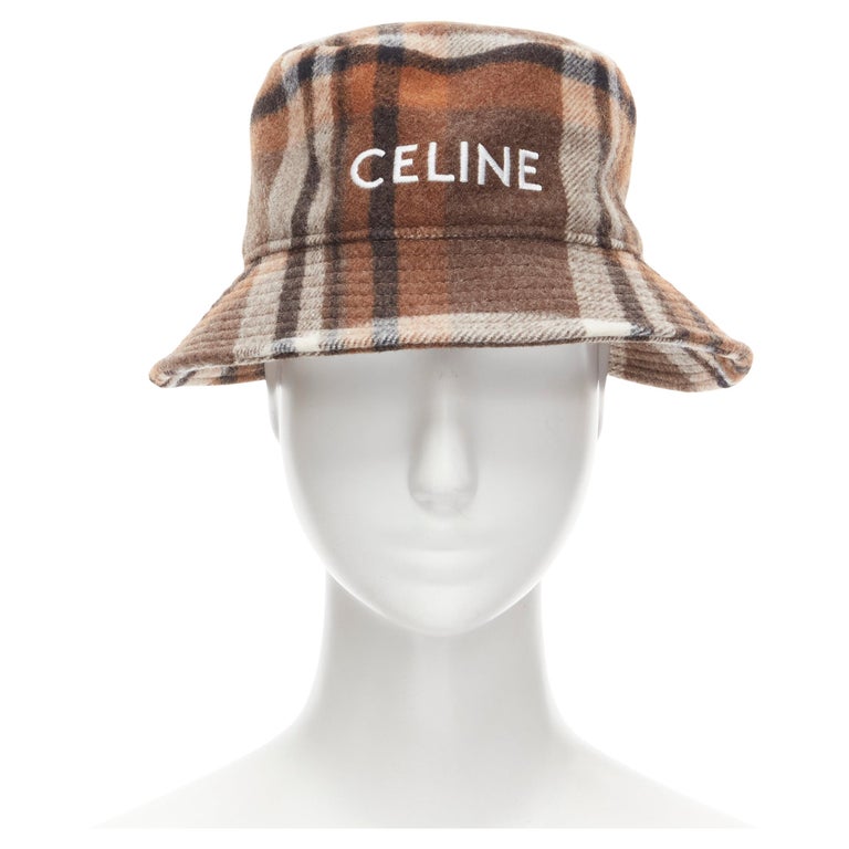 new CELINE Hedi Slimane brown check wool felt logo 