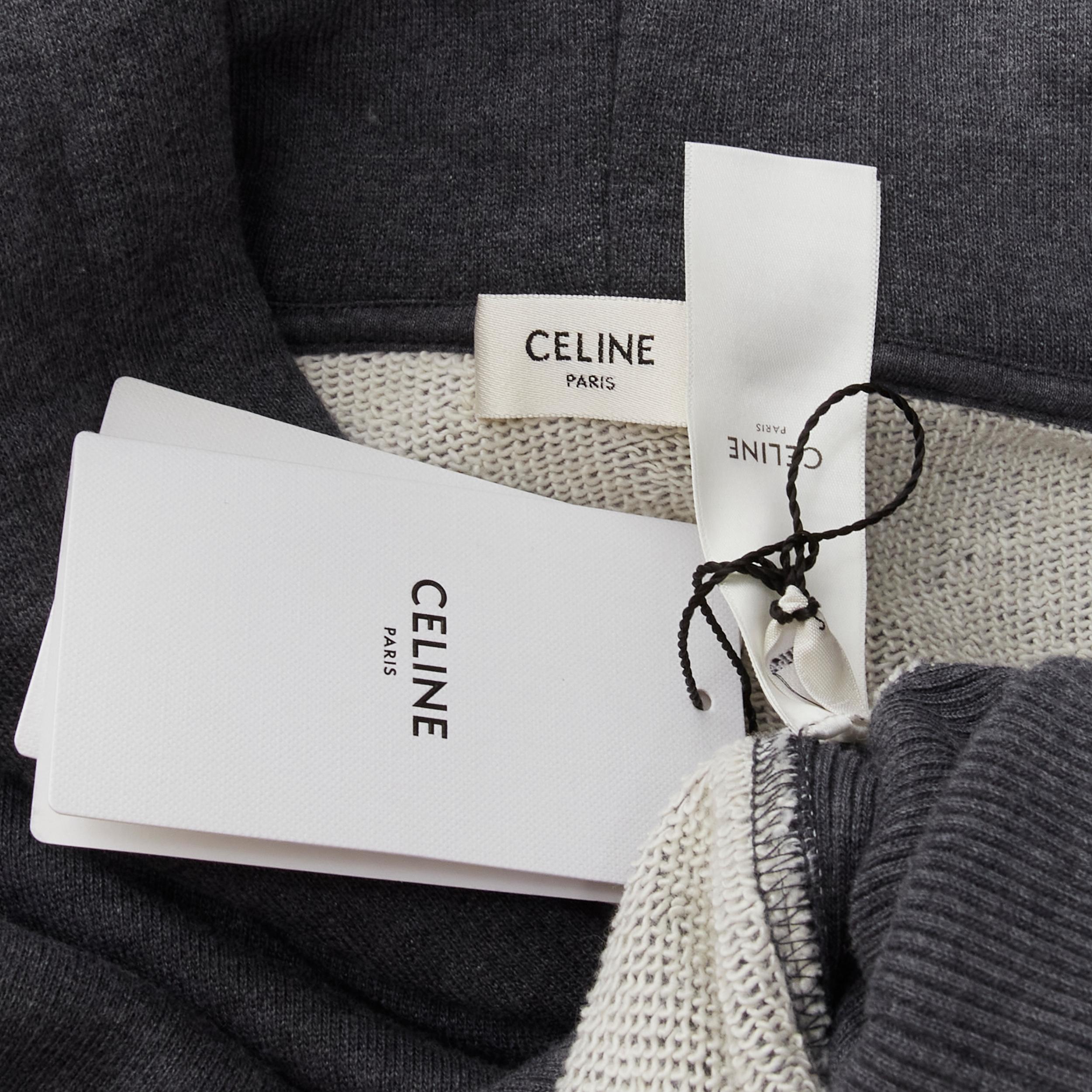 new CELINE Hedi Slimane dark grey cotton gold logo embroidery hoodie pullover S 2