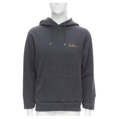 new CELINE Hedi Slimane dark grey cotton gold logo embroidery hoodie pullover S