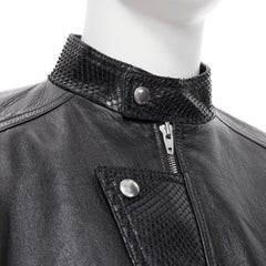 new CELINE Hedi Slimane Runway 2019 Teddy black leather scaled trim bomber EU50