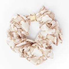 new CELINE  Hedi Slimane white print gold Triomphe charm hair scrunchie bracelet