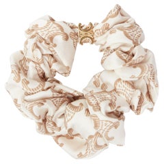 new CELINE  Hedi Slimane white print gold Triomphe charm hair scrunchie bracelet