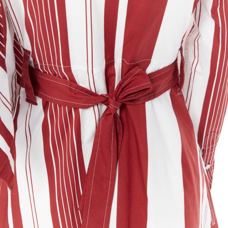 new CELINE PHILO 2018 red white cotton stripe belted tie shirt dress FR34 XS For Sale 5