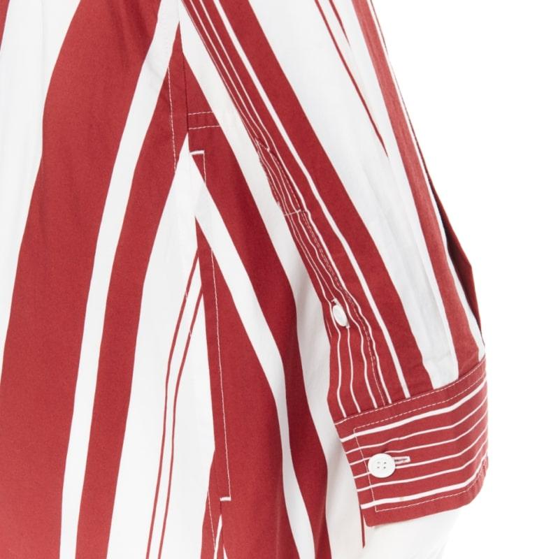 new Celine PHILO 2018 red white cotton stripe belted tie shirt dress FR34 XS en vente 6