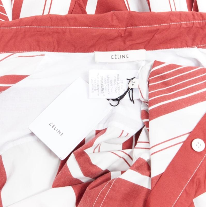 new CELINE PHILO 2018 red white cotton stripe belted tie shirt dress FR34 XS 7