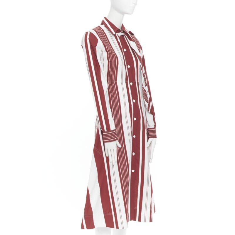 Beige new CELINE PHILO 2018 red white cotton stripe belted tie shirt dress FR34 XS For Sale