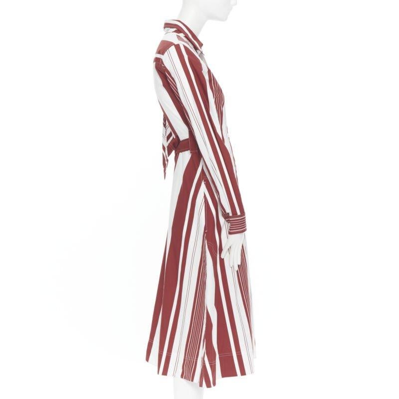 new CELINE PHILO 2018 red white cotton stripe belted tie shirt dress FR34 XS In New Condition For Sale In Hong Kong, NT
