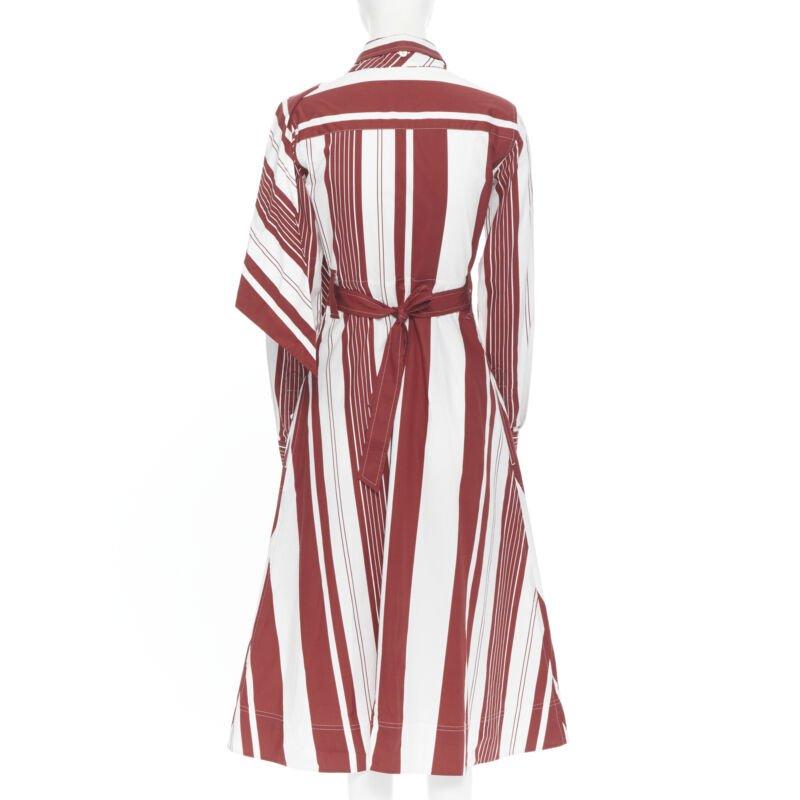 Women's new CELINE PHILO 2018 red white cotton stripe belted tie shirt dress FR34 XS For Sale