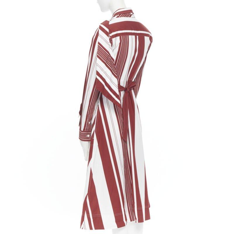 new CELINE PHILO 2018 red white cotton stripe belted tie shirt dress FR34 XS For Sale 1