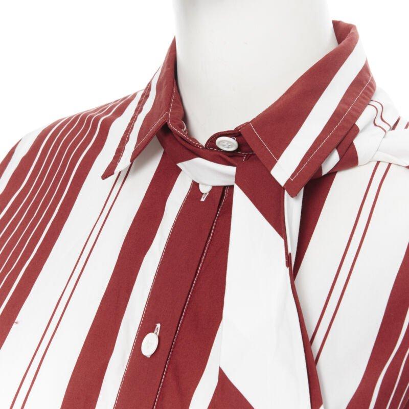 new CELINE PHILO 2018 red white cotton stripe belted tie shirt dress FR34 XS For Sale 2