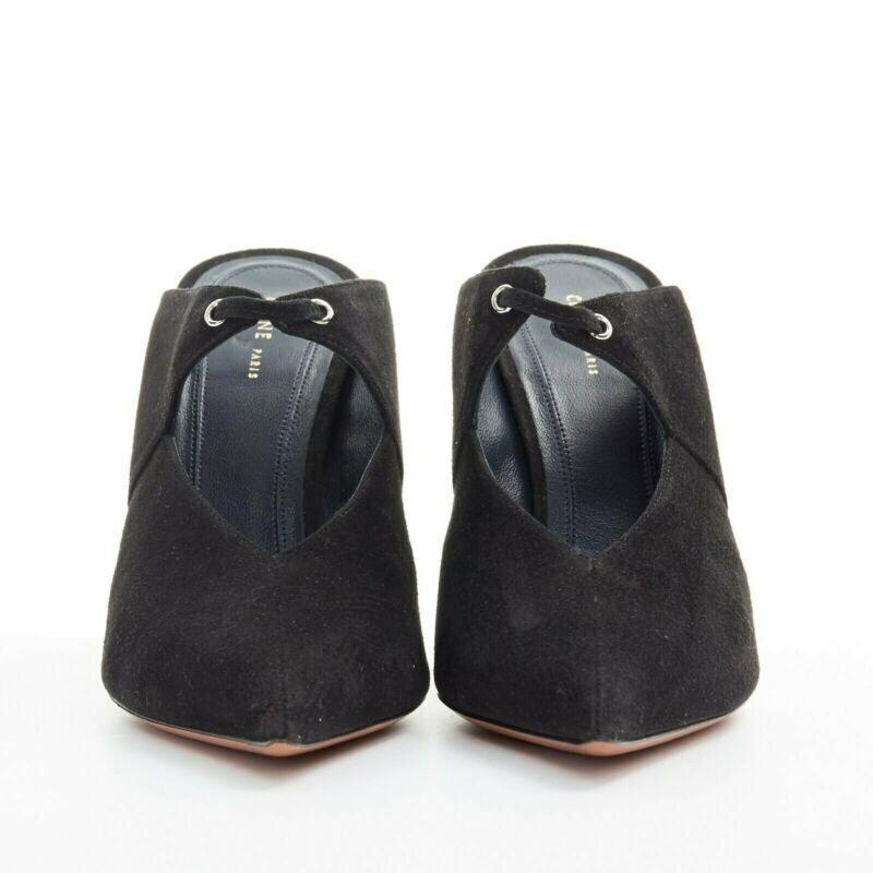 Noir new CELINE PHILO Babouche On Heel 105 black suede point toe cut out mule EU36 en vente