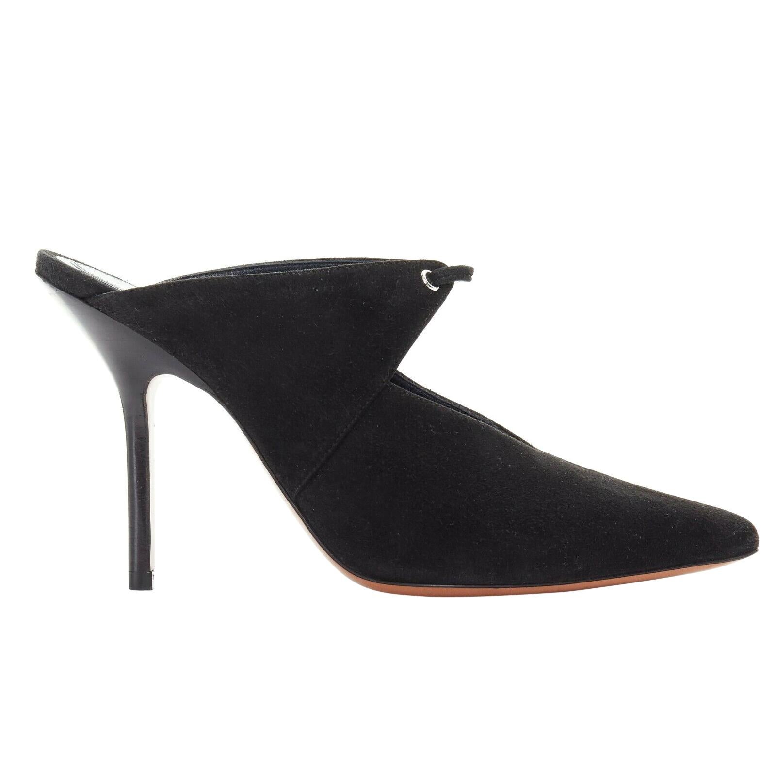 new CELINE PHILO Babouche on Heel 105 black suede point toe cut out mule  EU36 For Sale at 1stDibs
