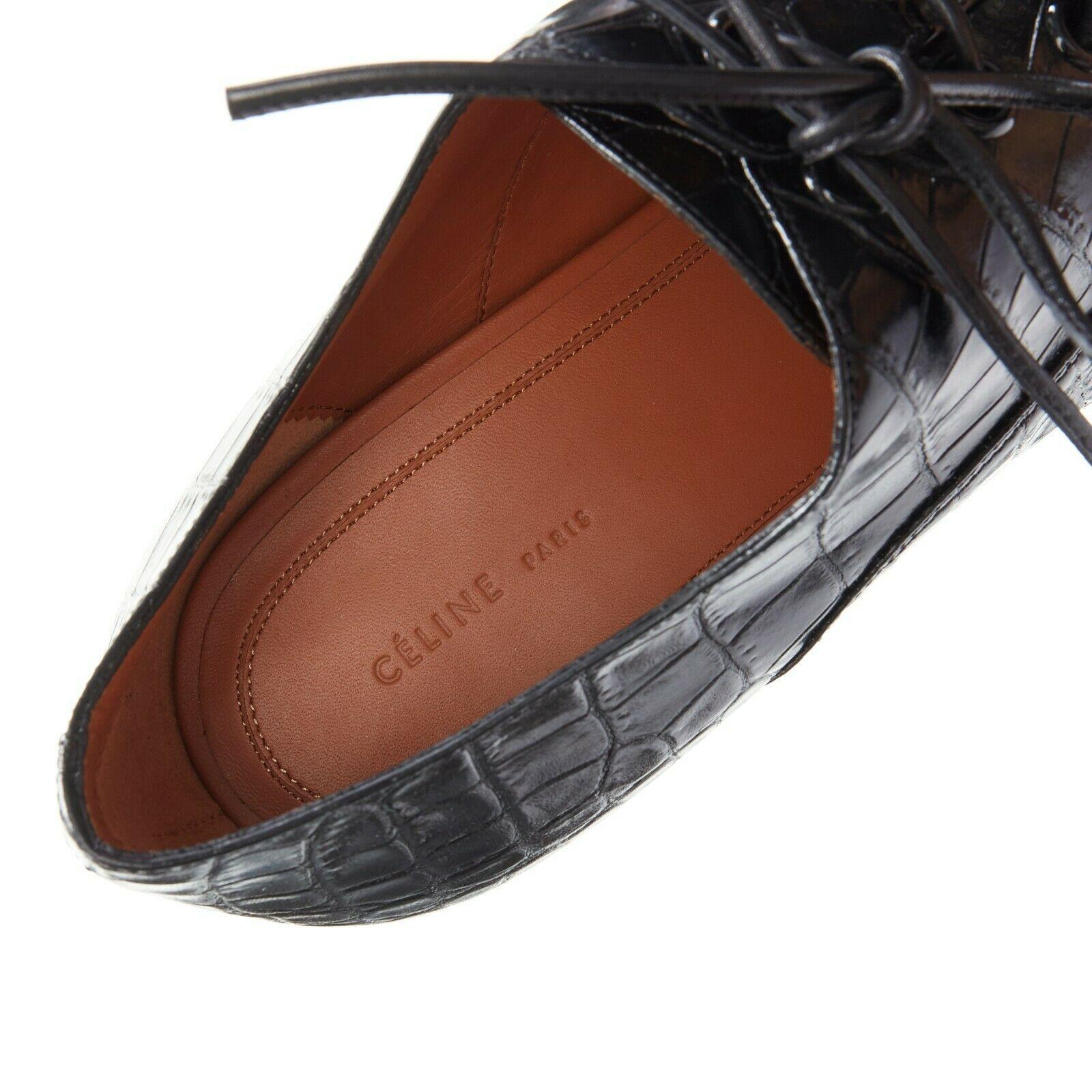 new CELINE PHILO black stamped alligator chunky wooden heel oxford booties EU37 4