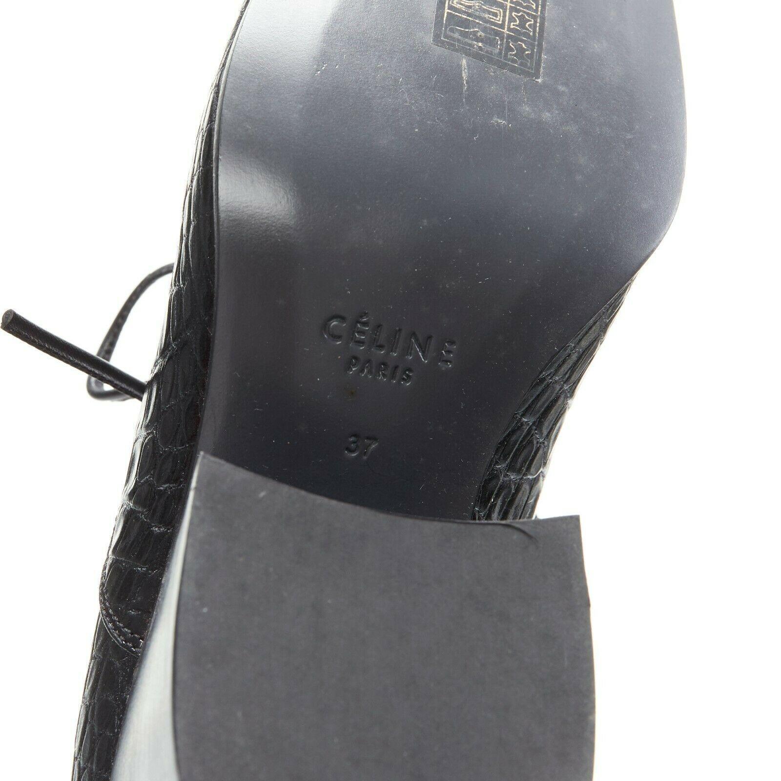 new CELINE PHILO black stamped alligator chunky wooden heel oxford booties EU37 5