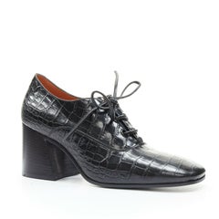 new CELINE PHILO black stamped alligator chunky wooden heel oxford booties EU37