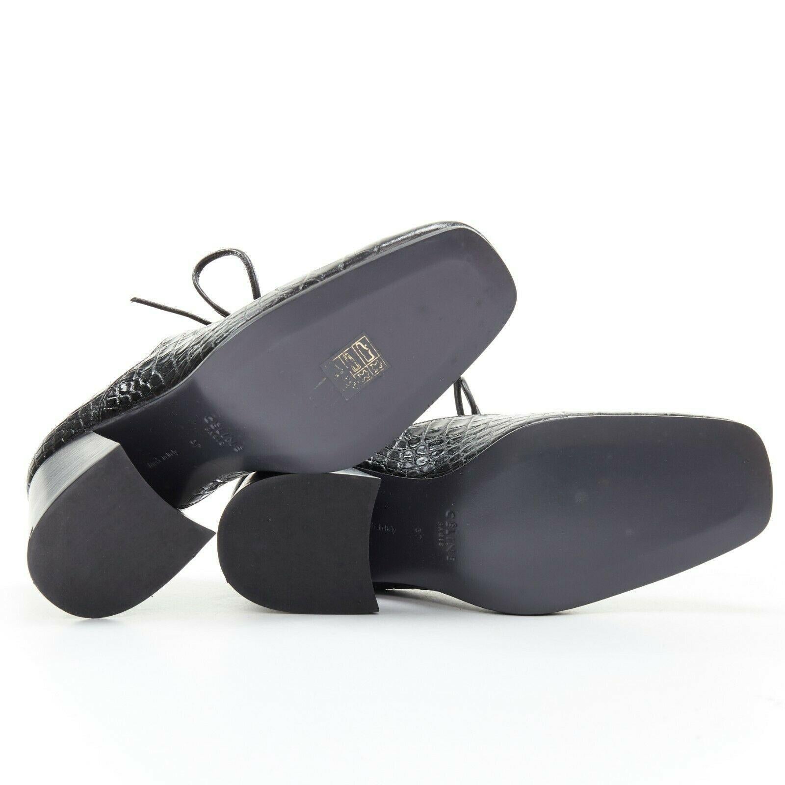 Women's new CELINE PHILO black stamped alligator chunky wooden heel oxford booties EU37