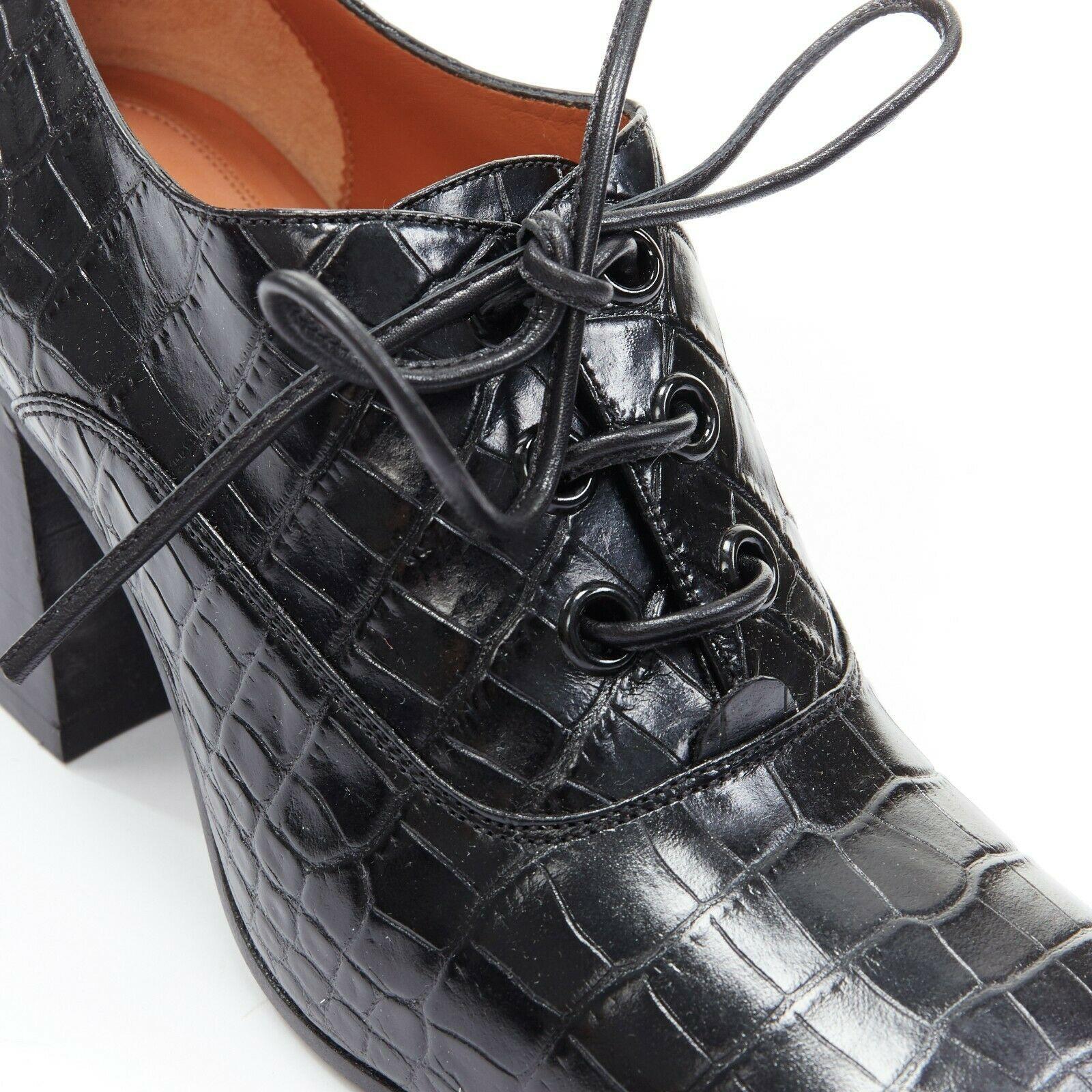new CELINE PHILO black stamped alligator chunky wooden heel oxford booties EU37 2