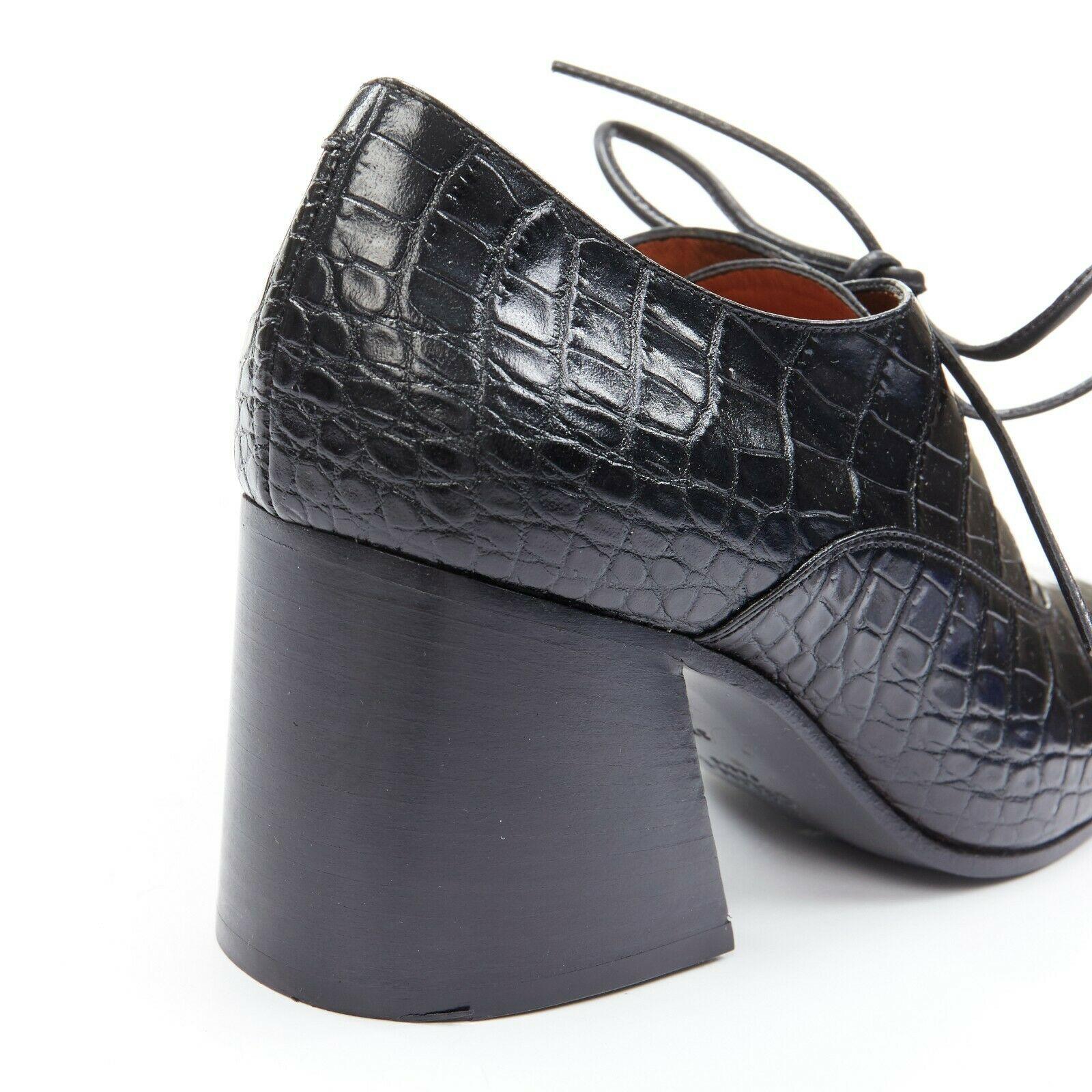 new CELINE PHILO black stamped alligator chunky wooden heel oxford booties EU37 3