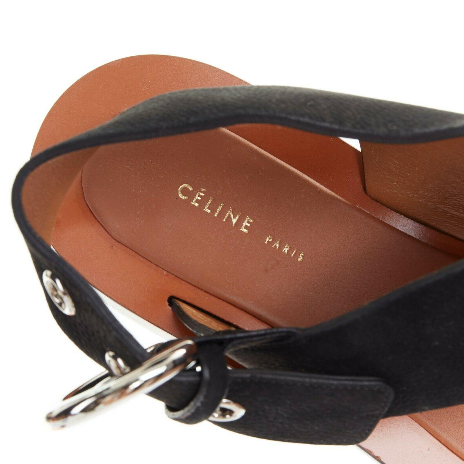 new CELINE PHILO black suede silver buckle sling back flat sandals EU36 2