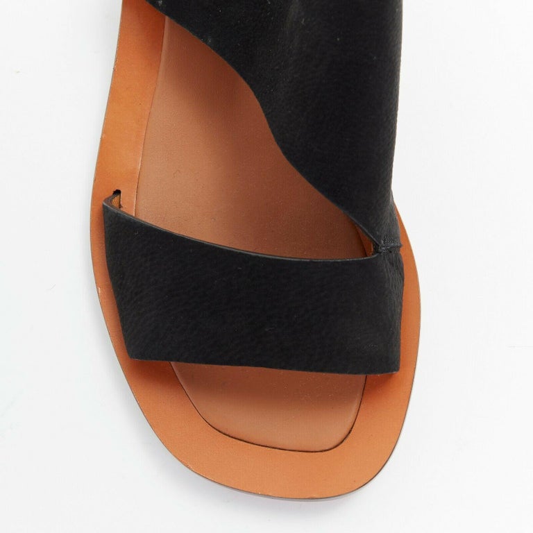 new CELINE PHILO black suede silver buckle sling back flat sandals EU36 ...